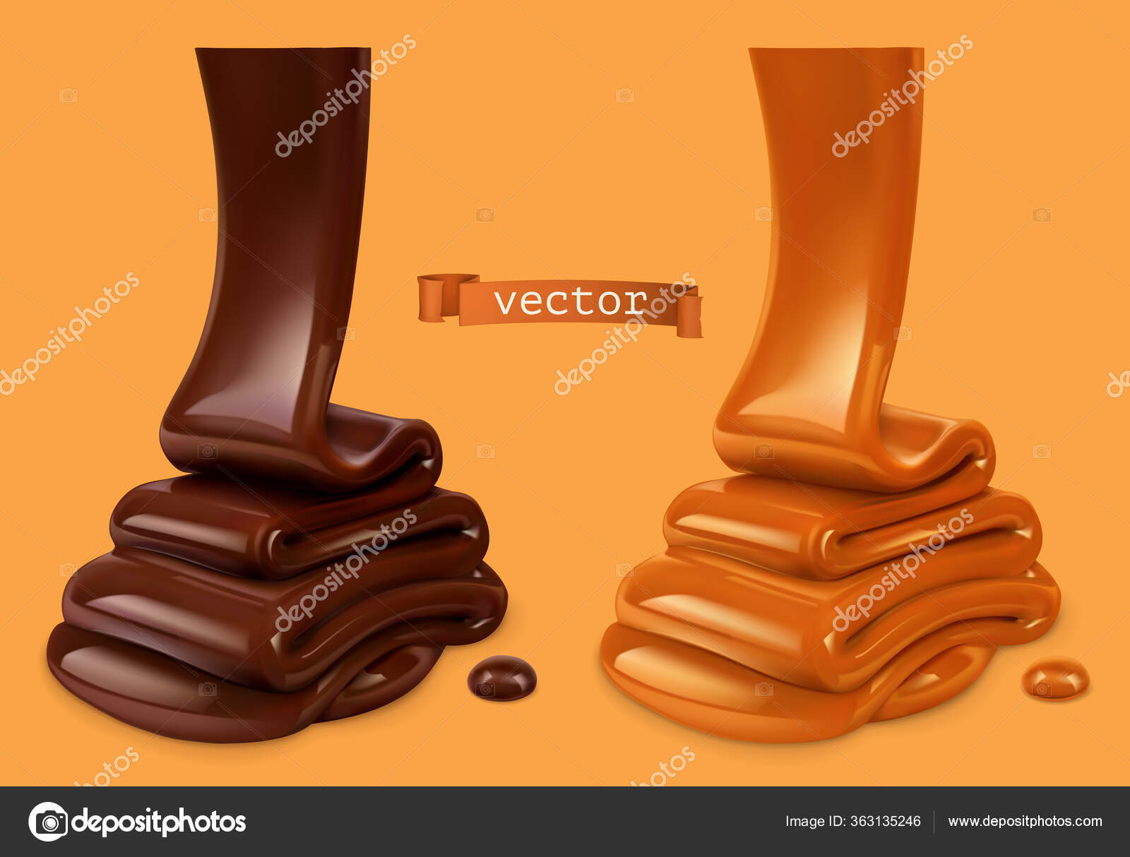 Erimiş Çikolata Dökülen Karamel Sosu Boyutlu Gerçekçi Vektör Nesneleri