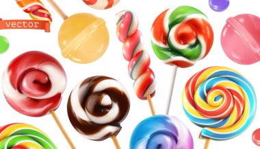 Şekerleme, lolipop. 3d gerçekçi vektör simgesi seti