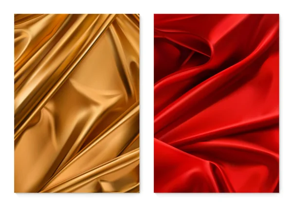 Gold Und Rote Texturen Folie Stoff Vektor Realistischer Hintergrund — Stockvektor