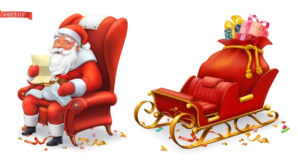 圣诞老人和雪橇与礼物 3D矢量图标 — 图库矢量图片