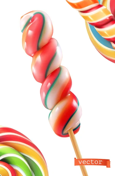 Swirl Candy Lollipop Realistic Vector Icon — Stock Vector