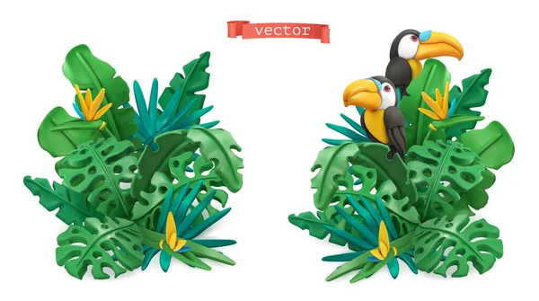 Foglie Tropicali Design Illustrazione Arte Plastilina Oggetti Vettoriali — Vettoriale Stock