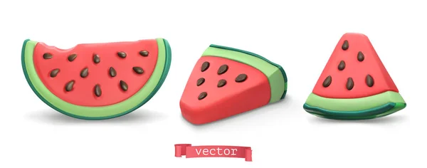 Vattenmelon Sommarfrukt Plast Konst Illustration Vektor Ikon Set — Stock vektor