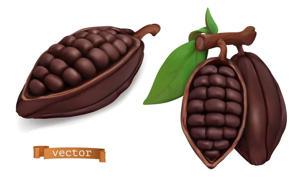 Frutas Cacao Vainas Cacao Realista Vector Objetos — Vector de stock