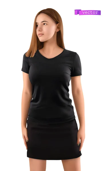 Young Girl Black Shirt Realistic Vector Illustration Royalty Free Stock Vectors