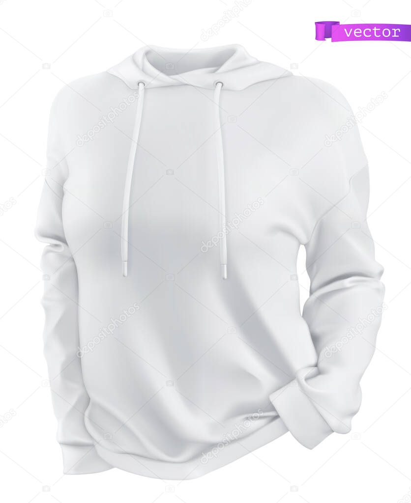 Hoodie, white sweatshirt mockup. 3d realistic vector