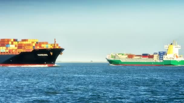 Kontejnerové lodě s plnou nákladu — Stock video