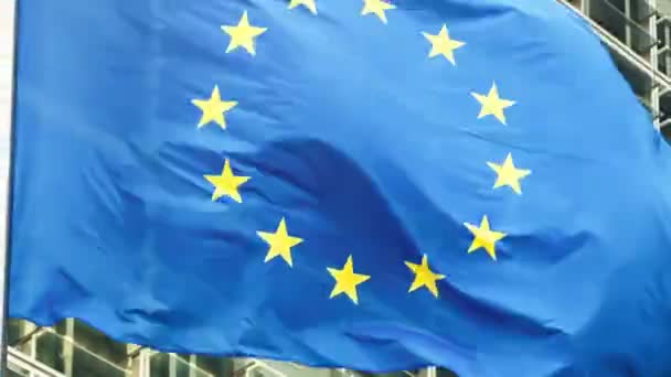 Európai uniós zászlók a szélben hullámzó — Stock videók