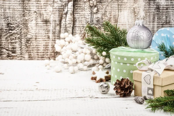Christmas holiday setting with presents and decor — Stock Photo, Image