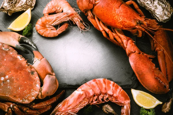 Quadro de comida com crustáceo para o jantar . — Fotografia de Stock