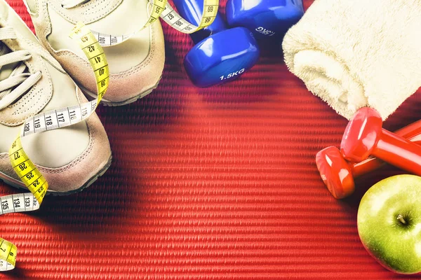 Fitness frame with dumbbells — Stock Photo, Image