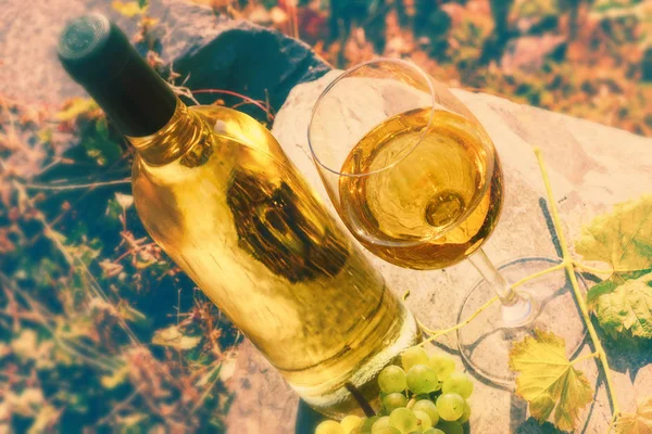 ボトルと白ワインの完全なガラス — ストック写真