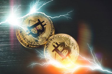 Altın bitcoins portre. Sanal Kripto para birimi ve ekonomi kavramı