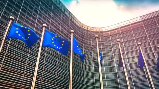 Brussels Belgium 2019 European Union Flags Waving Wind Front European — Stock Video
