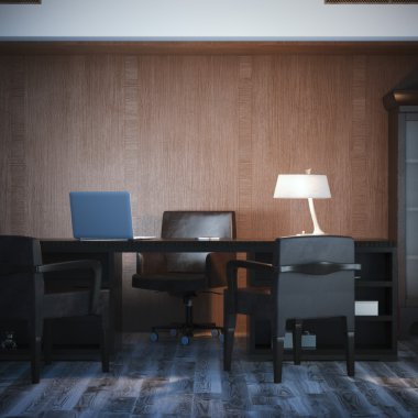 Klasik işyeri ile iç. 3D render