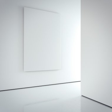 Beyaz Tuval Galeri parlak duvarda. 3D render