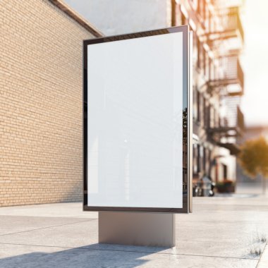 Siyah reklam stand bir sokakta. 3D render