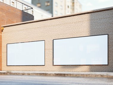 Beyaz sokakta reklam panoları. 3D render