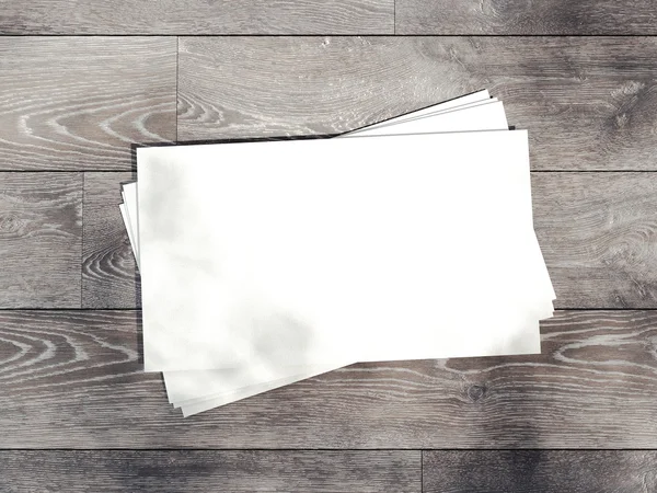 White business card on a wooden floor. 3d rendering — Stock Photo, Image