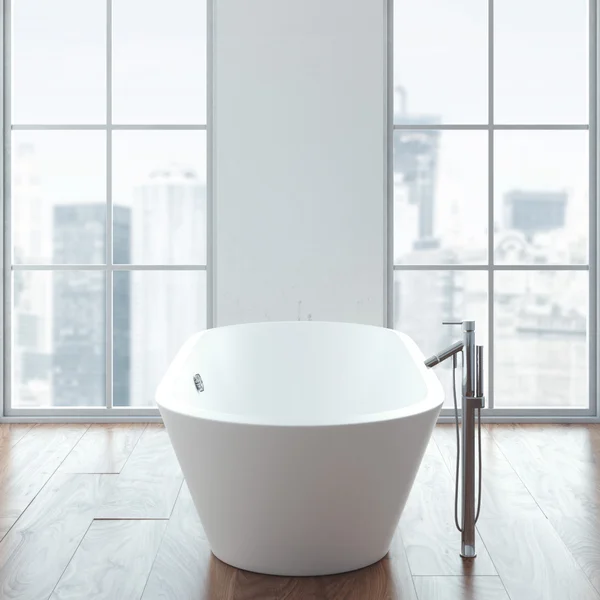 Baño blanco limpio en el interior del loft moderno. renderizado 3d —  Fotos de Stock