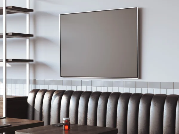 Interieur van het restaurant met canvas op een grijze muur. 3D-rendering — Stockfoto