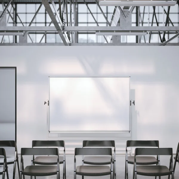 Leere Whiteboards im modernen Konferenzraum. 3D-Darstellung — Stockfoto