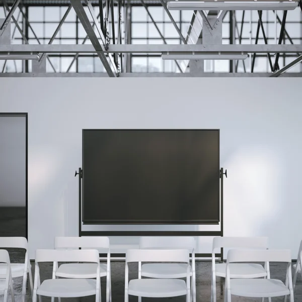 현대적인 회의실에서 빈 블랙 보드입니다. 3 차원 렌더링 — 스톡 사진