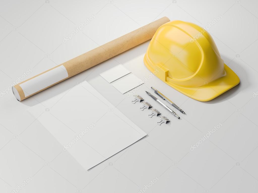 Download Branding Mockup With Yellow Helmet 3d Rendering Stock Photo C Ekostsov 125775590 PSD Mockup Templates