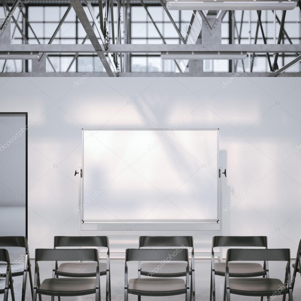 Blank whiteboard in modern conference room. 3d rendering