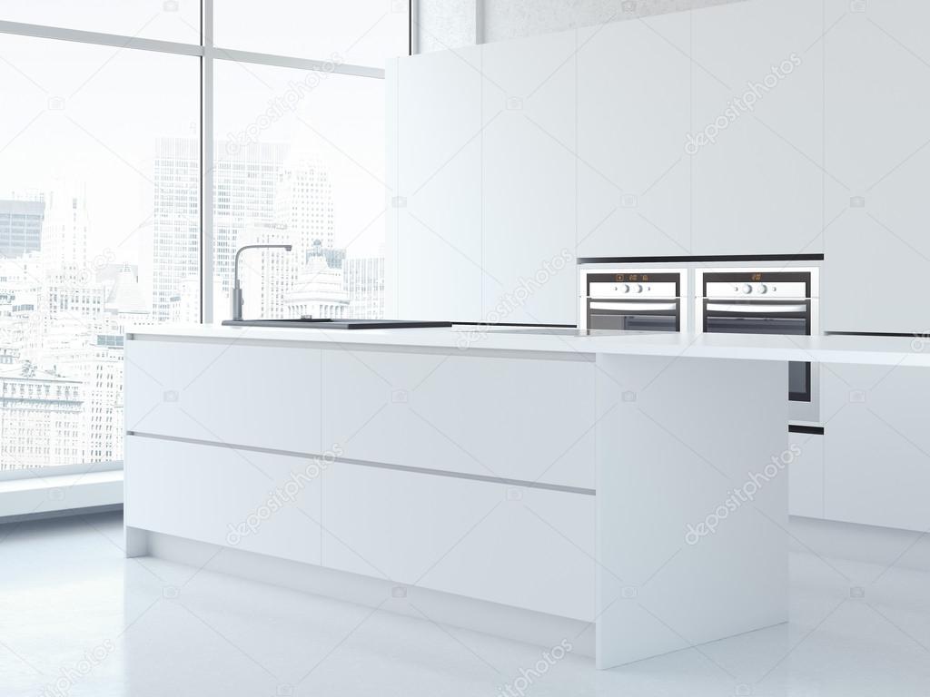 Clean white kitchen. 3d rendering