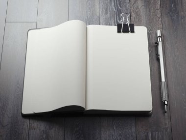 Defterini siyah küçük ve gümüş kalem ile açıldı. 3D render