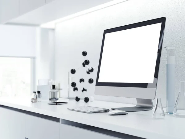 Monitor de ordenador con pantalla en blanco. renderizado 3d — Foto de Stock