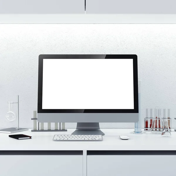 Moderne werkplek in een schone laboratorium. 3D-rendering — Stockfoto