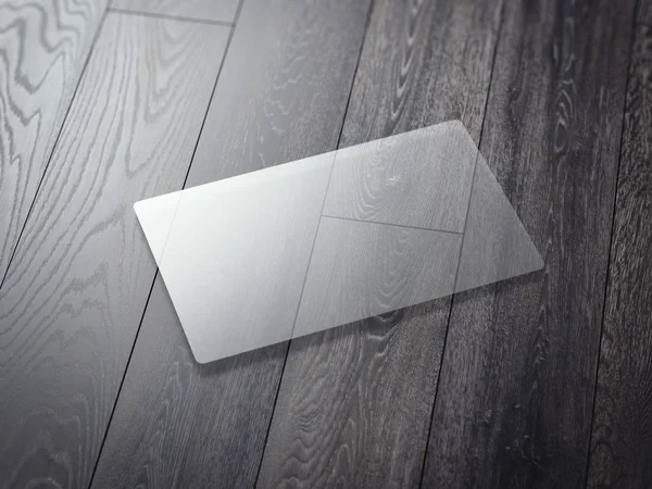 Transparent business card on a wooden floor. 3d rendering — Stock Photo, Image