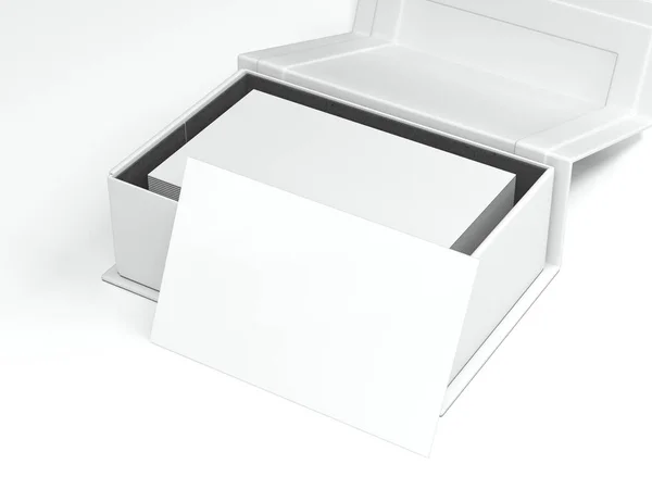 Λευκό πακέτο με το σωρό των επαγγελματικών καρτών. 3D rendering — Φωτογραφία Αρχείου
