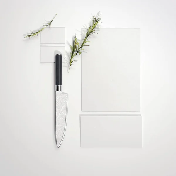 Mockup ristorante con coltello affilato. rendering 3d — Foto Stock