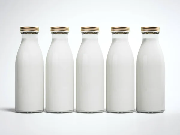 Five bottles of milk. 3d rendering — Stock Photo, Image