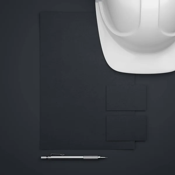Moderne Branding-Attrappe mit weißem Helm. 3D-Darstellung — Stockfoto