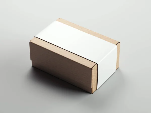 Картонний пакет з порожньою білою наклейкою. 3D візуалізація — стокове фото