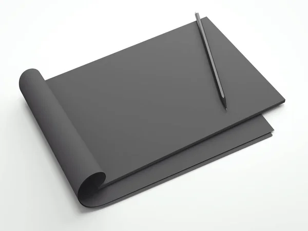 Opened black notepad with pen. 3d rendering — Stock Photo, Image