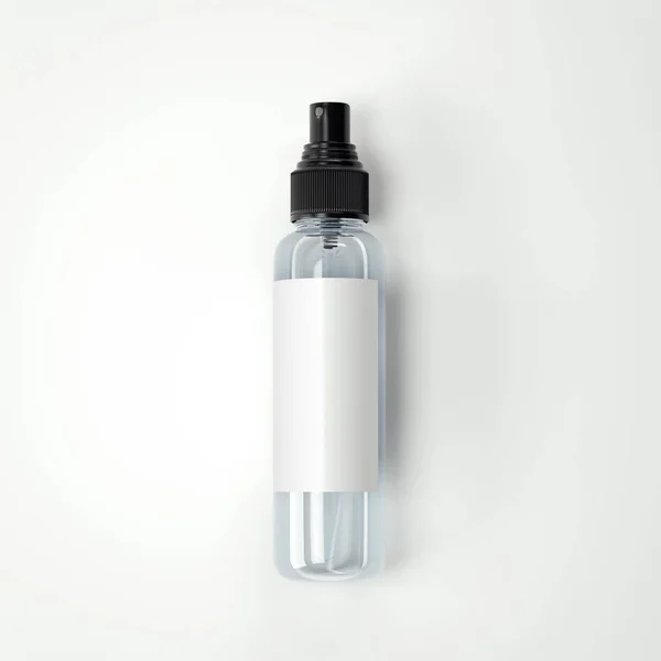 Botella cosmética transparente de plástico con etiqueta en blanco. renderizado 3d — Foto de Stock