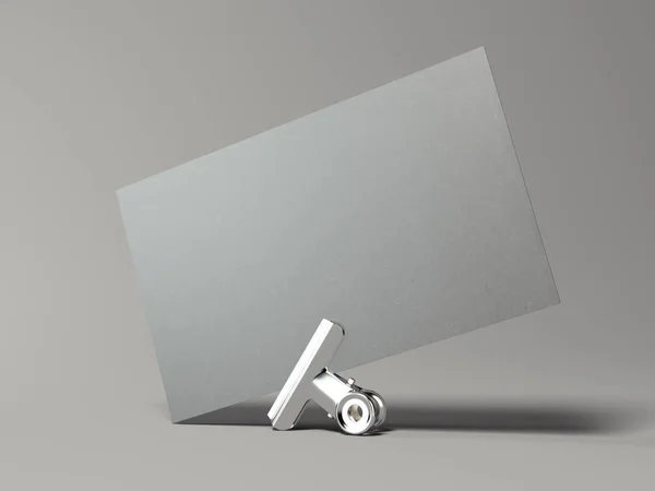 Gray business card with silver clip. 3d rendering — Stock Photo, Image