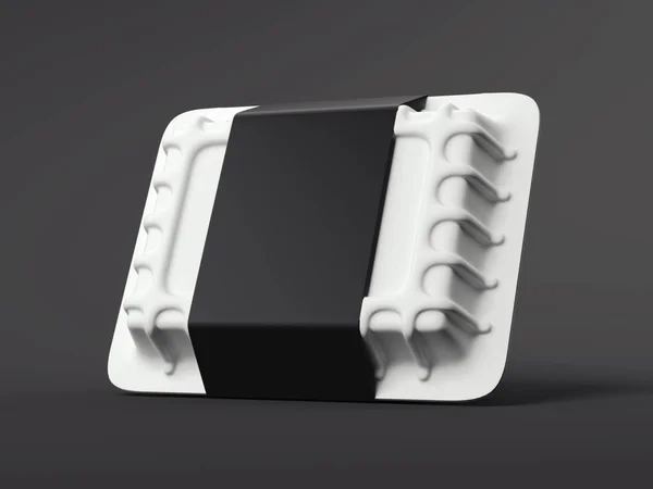 Plastik konteyner boş siyah etiketli. 3D render — Stok fotoğraf