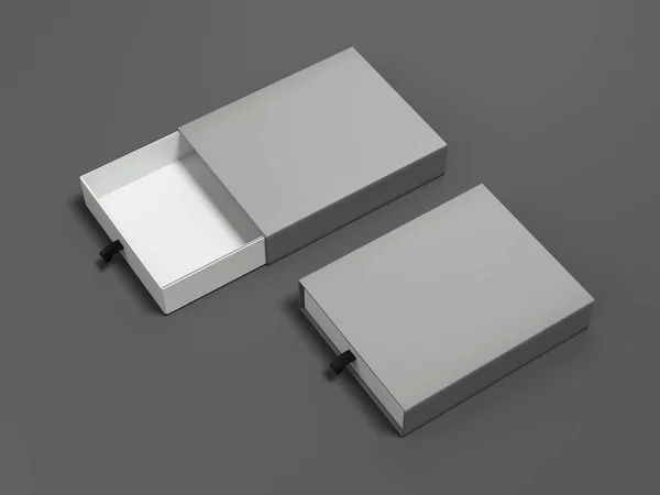 Confezioni aperte di cartone grigio. rendering 3d — Foto Stock