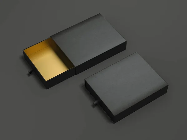 Geopende zwarte kartonnen pakketten. 3D-rendering — Stockfoto