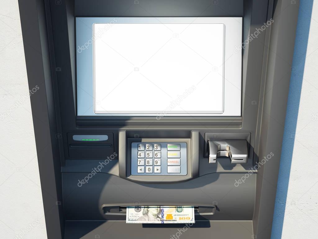 Dark cash machine on a bright wall. 3d rendering