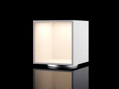 Siyah izole küçük vitrin. 3D render