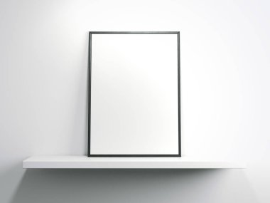Boş çerçeve ile beyaz raf. 3D render