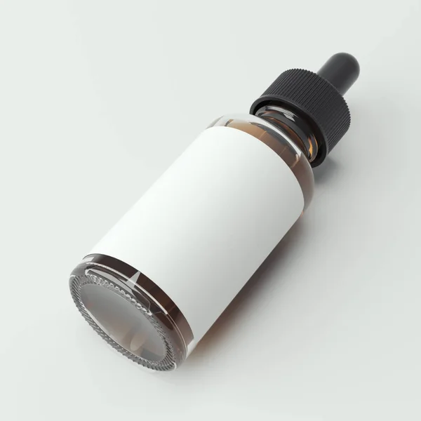 Botella de vidrio blanco con líquido marrón. renderizado 3d — Foto de Stock