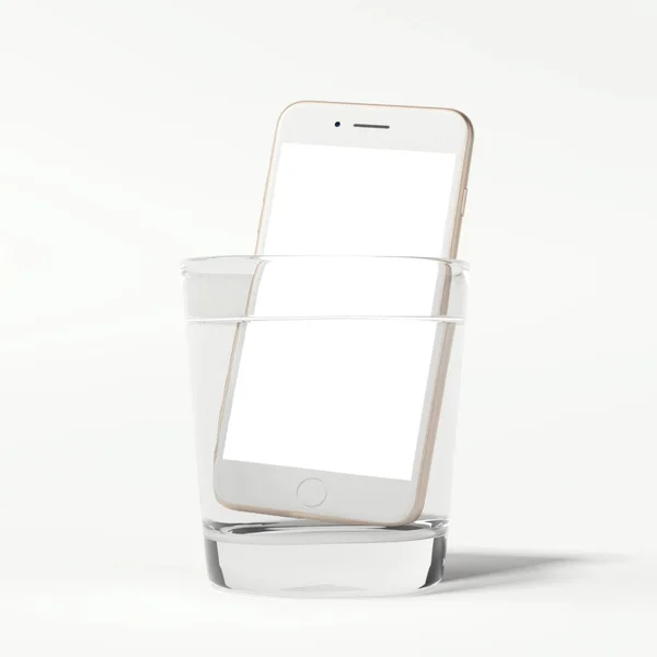 Modernes Smartphone im Glas mit Wasser. 3D-Darstellung — Stockfoto